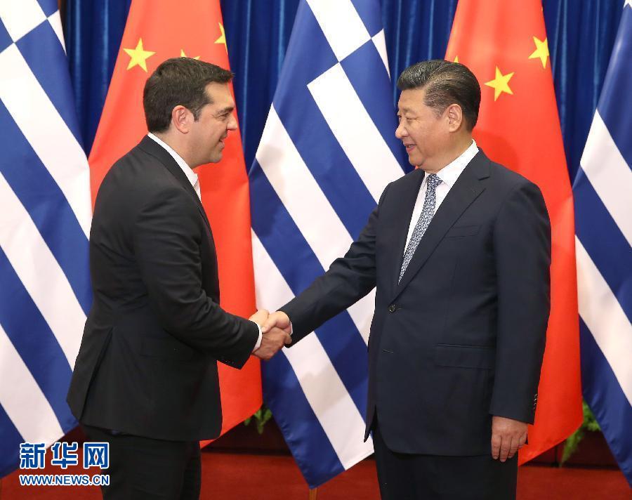 7月5日，国家主席习近平在北京人民大会堂会见希腊总理齐普拉斯。新华社记者马占成摄