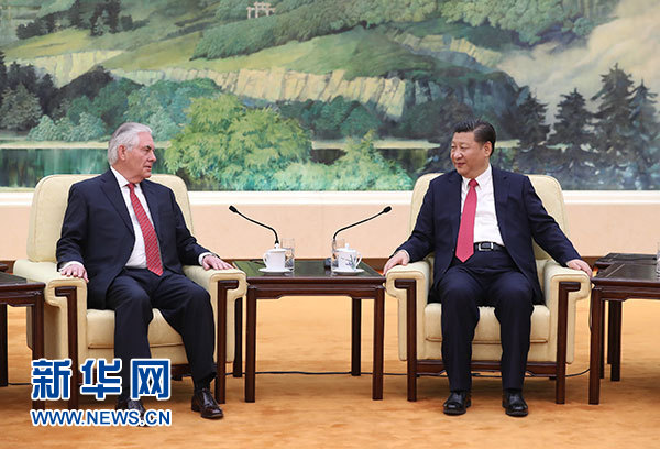 3月19日，国家主席习近平在北京人民大会堂会见美国国务卿蒂勒森。新华社记者 鞠鹏 摄