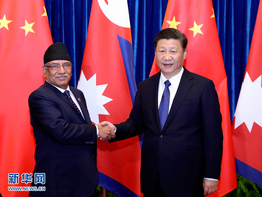 3月27日，國家主席習近平在北京人民大會堂會見尼泊爾總理普拉昌達。 新華社記者 丁林 攝