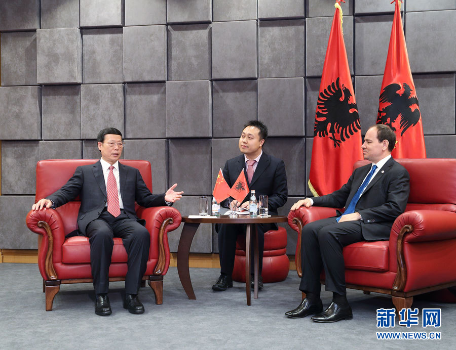 4月17日，應邀訪問阿爾巴尼亞的國務院副總理張高麗在地拉那會見阿爾巴尼亞總統尼沙尼。 新華社記者 王曄 攝