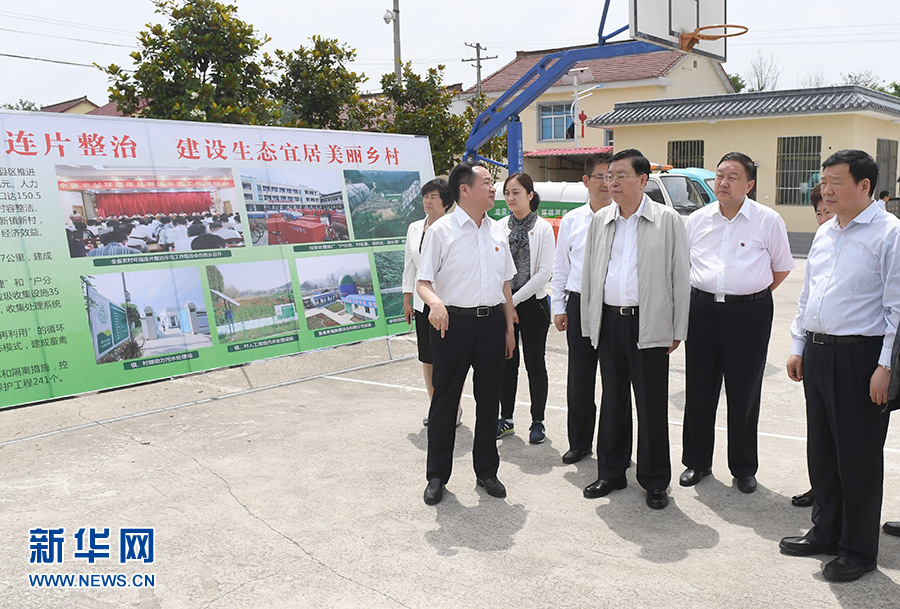 6月6日至8日，中共中央政治局常委、全国人大常委会委员长张德江在陕西检查固体废物污染环境防治法实施情况。这是6月6日，张德江在汉中城固小营村了解生活垃圾分类、收集、转运情况。新华社记者 张铎 摄