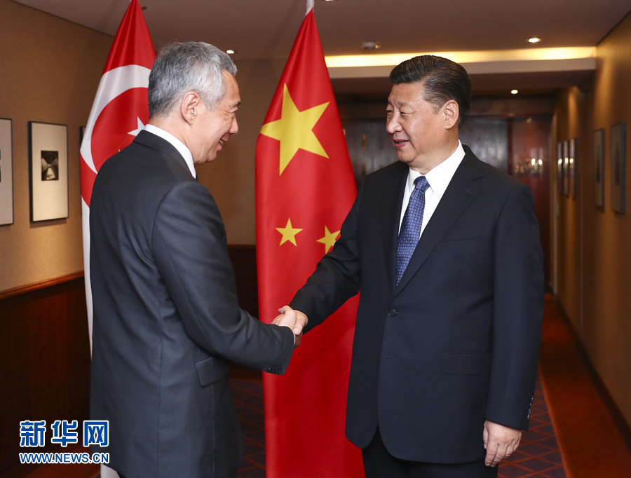 7月6日，国家主席习近平在汉堡会见新加坡总理李显龙。 新华社记者谢环驰 摄