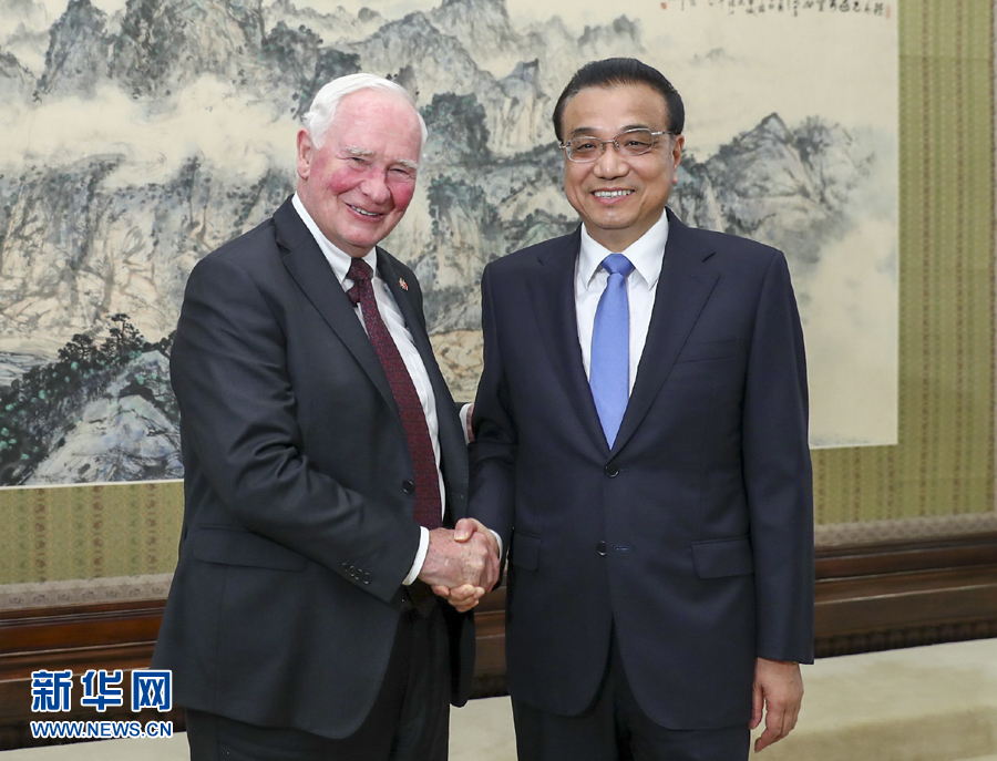 7月13日，國務院總理李克強在北京中南海紫光閣會見加拿大總督約翰斯頓。新華社記者 謝環馳 攝