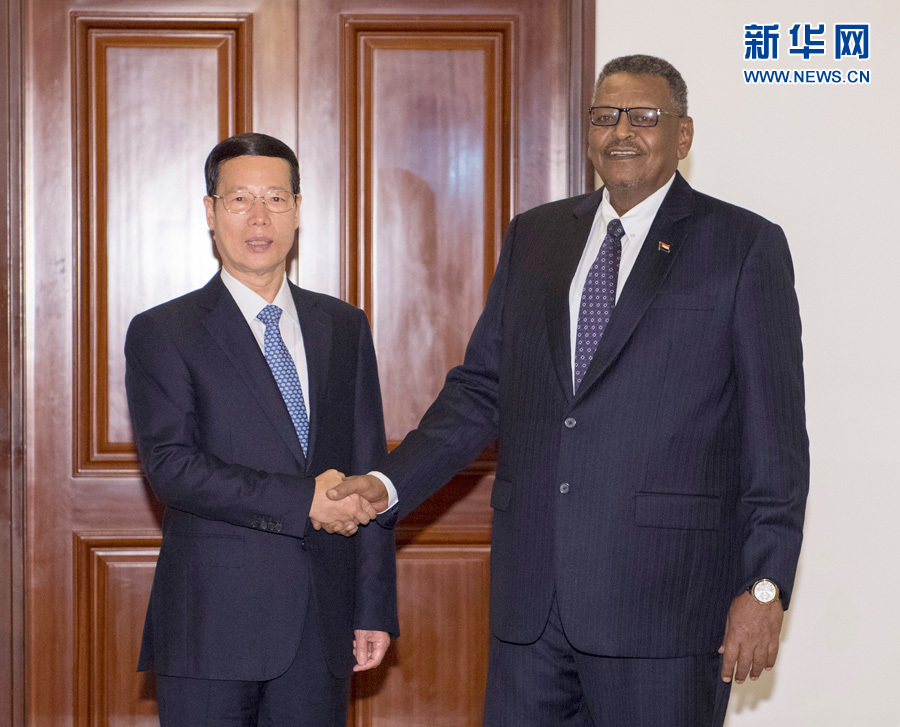 8月25日,应邀访问苏丹的中共中央政治局常委、国务院副总理张高丽在喀土穆同苏丹第一副总统兼总理巴克里举行正式会谈。新华社记者 高洁 摄 8月25日,应邀访问苏丹的中共中央政治局常委、国务院副总理张高丽在喀土穆同苏丹第一副总统兼总理巴克里举行正式会谈。新华社记者 高洁 摄