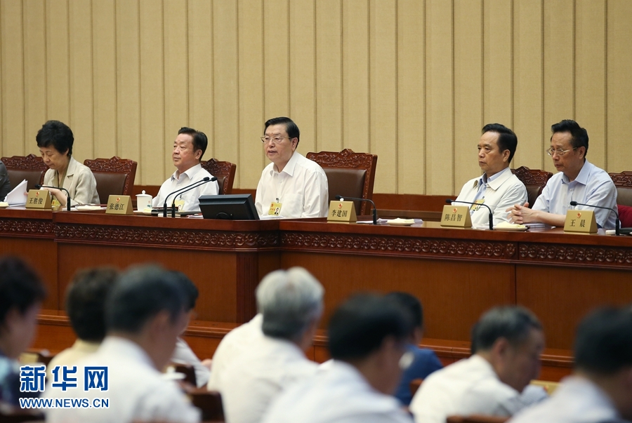 9月1日，全国人大常委会委员长张德江主持十二届全国人大常委会第二十九次会议闭幕会，在会议完成各项表决事项后，张德江发表讲话。新华社记者姚大伟摄 