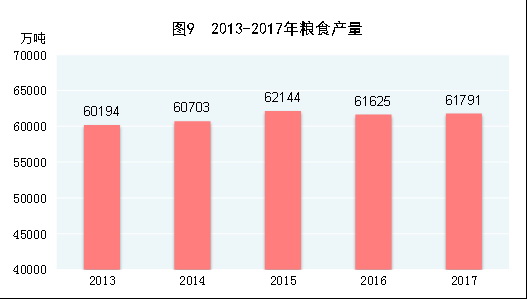 （图表）[两会·2017年统计公报]图9：2013-2017年粮食产量