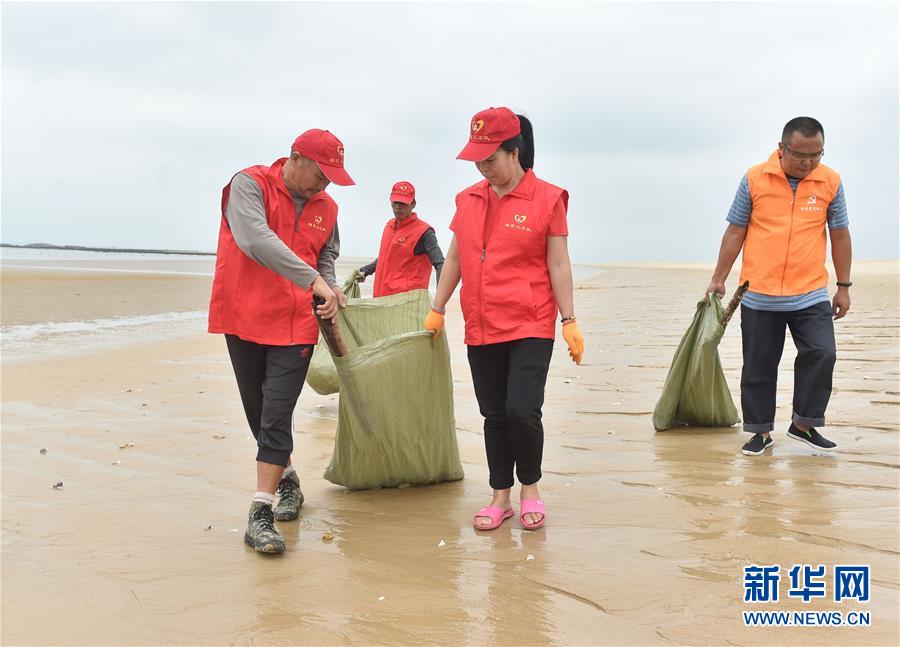 （环境）（1）福建晋江：海滩义工 清理垃圾