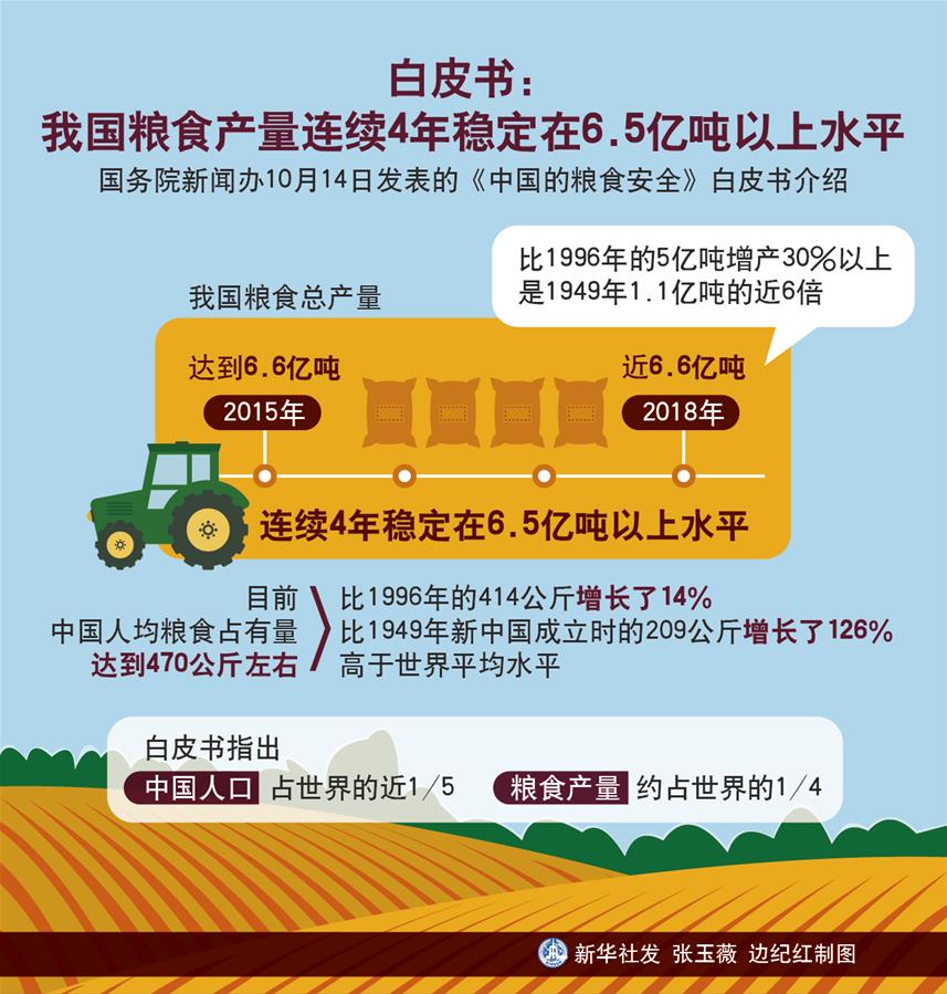 （图表）[中国的粮食安全白皮书]白皮书：我国粮食产量连续4年稳定在6.5亿吨以上水平