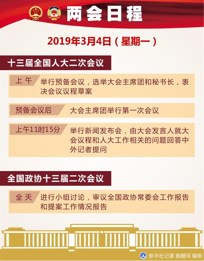 （图表）[两会日程预告]3月4日两会日程