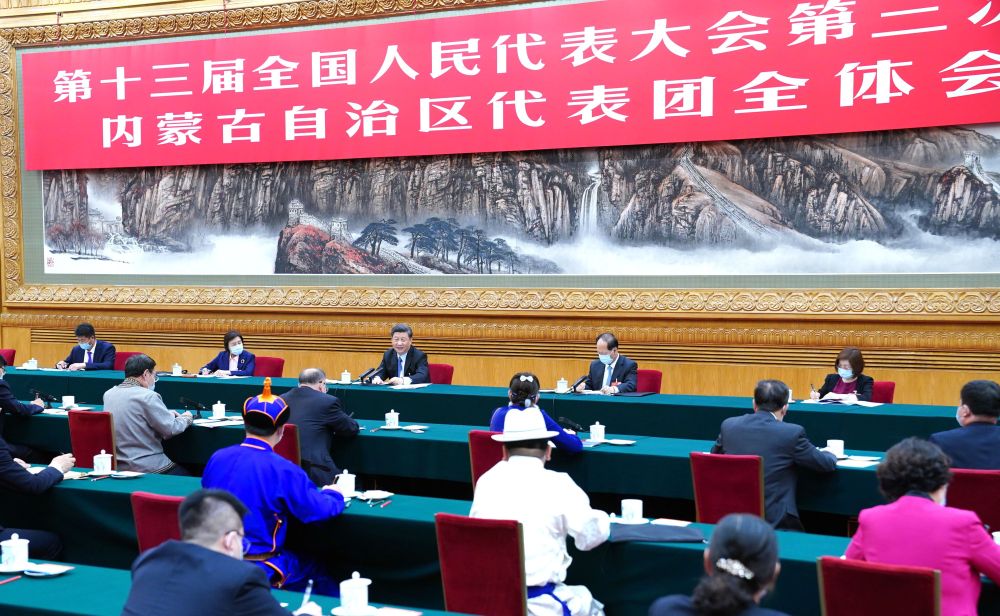 2020年5月22日，习近平参加十三届全国人大三次会议内蒙古代表团的审议。新华社记者 谢环驰 摄