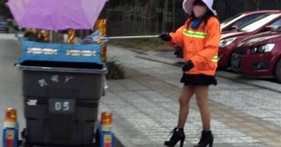 时尚环卫姐穿丝袜高跟上阵