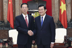 张高丽会见越南国家主席张晋创