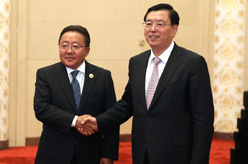 张德江会见蒙古国总统额勒贝格道尔吉