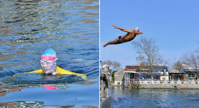济南冬泳爱好者不惧严寒 头戴&ldquo;脸基尼&rdquo;畅游-4℃泉水