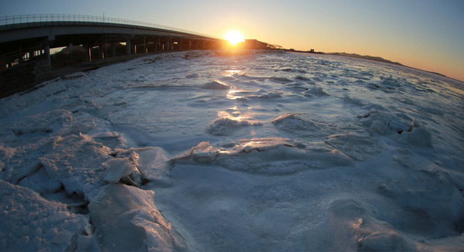 大连：大海结冰惊现极地冰原 罕见景色美妙壮丽