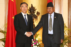 汪洋同尼泊尔副总理加奇恰达尔会谈