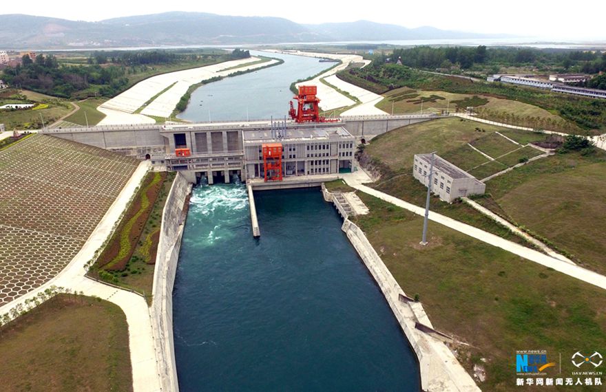 航拍南水北调中线陶岔渠首枢纽工程