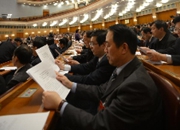 委员们在认真听会