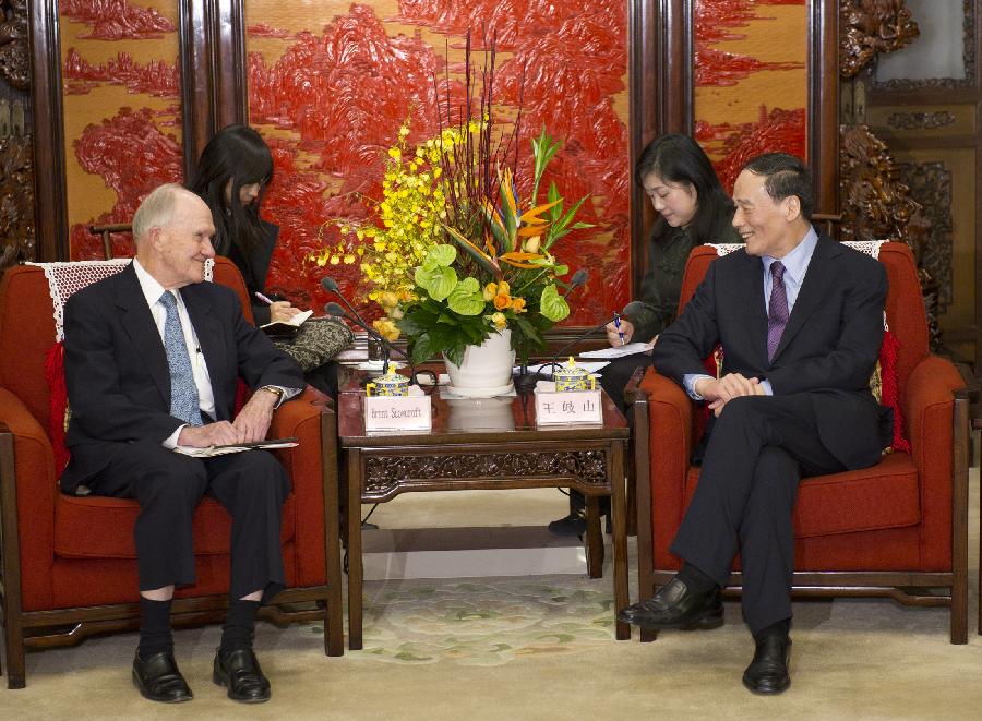 王岐山会见美国前总统国家安全事务助理斯考克罗夫特