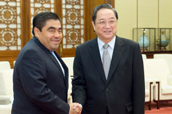 俞正声会见墨西哥参议长巴尔沃萨