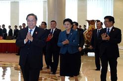 俞正声率中央代表团出席向新疆维吾尔自治区赠送纪念品仪式