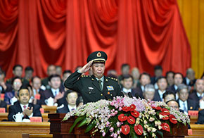 新疆军区司令员、军区党委副书记彭勇向现场与会代表致敬