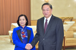 俞正声会见越南祖国阵线中央委员会副主席裴氏清