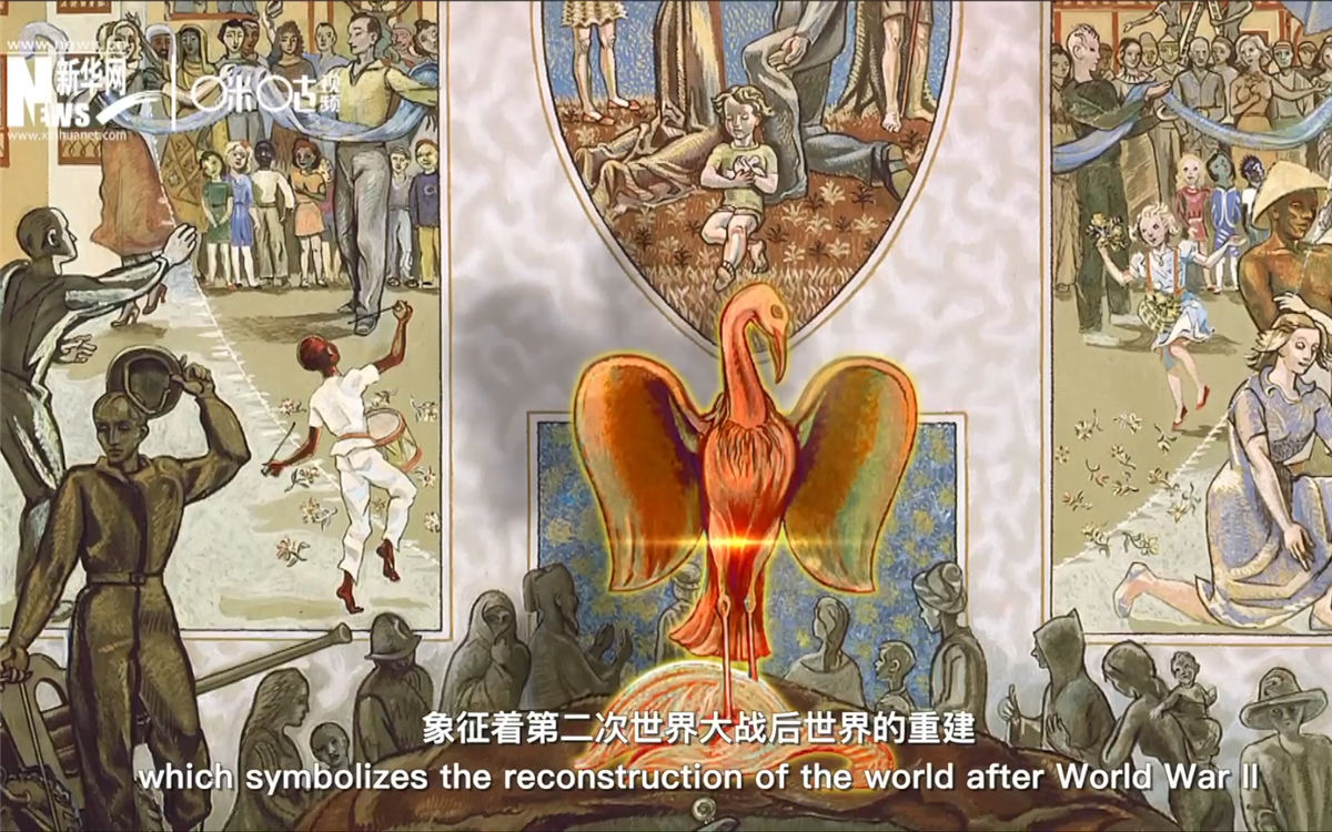安理会会议厅的巨大油画中饱含了热爱和平的深刻寓意