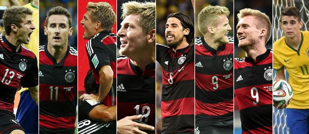 进球时刻：德国7-1胜巴西 7分钟灌4球 29分钟5比0