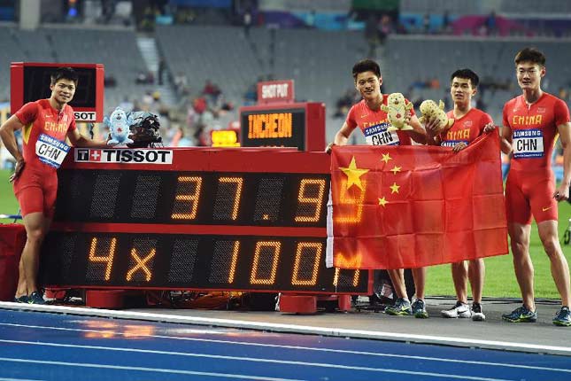 亚运会男子4X100米接力：中国队破亚洲纪录并夺冠[高清]