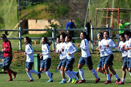 中国女足训练备战阿尔加夫杯