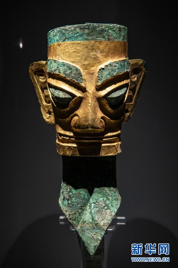 古びた蔵『三星堆文化 古青銅彫 人面面具』極細工 置物 擺件 古賞物 古