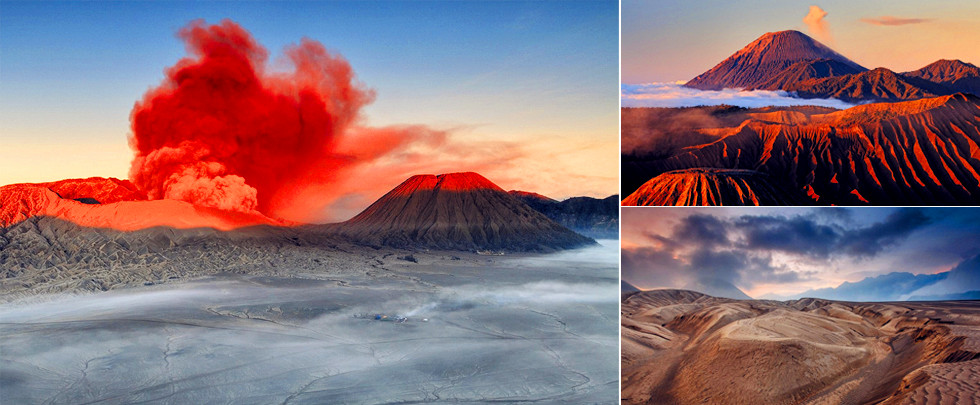 壮丽美景动人心魄！印尼火山喷吐猩红色烟雾(图)