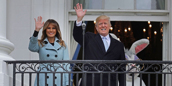 白宮舉行復活節滾彩蛋活動 特朗普夫婦與小朋友一起玩耍