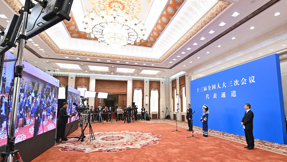 全国人大代表通过网络视频方式接受采访