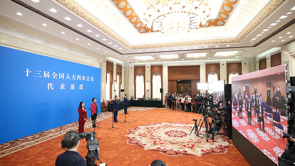 全国人大代表通过网络视频方式接受采访