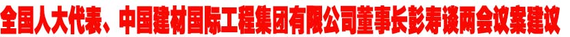 全国人大代表、国际玻璃协会主席、中国建材国际工程集团有限公司董事长兼总裁、蚌埠玻璃工业设计研究院院长彭寿