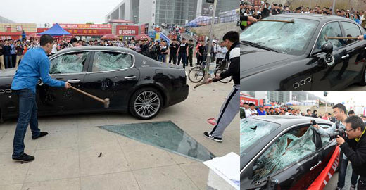 260万玛莎拉蒂车主青岛车展现场砸车