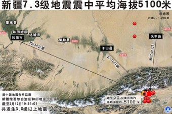 新疆7．3级地震震中平均海拔5100米
