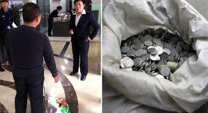 男子欲存一万五千枚硬币 多家银行拒收