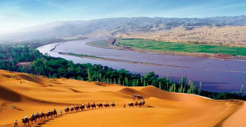 大漠，孤烟，黄河，落日景象