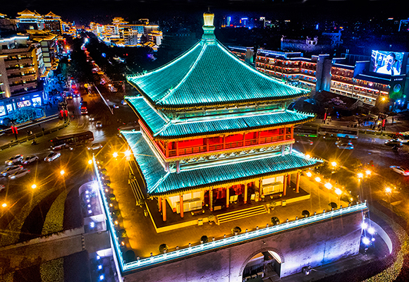 航拍西安钟楼夜景