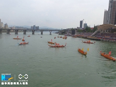 航拍第十六届中国安康汉江龙舟节