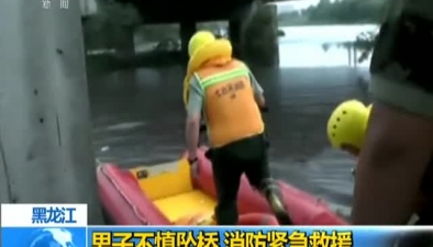 黑龙江：男子不慎坠桥 消防紧急救援