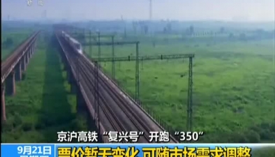 京沪高铁“复兴号”开跑“350”：票价暂无变化 可随市场需求调整