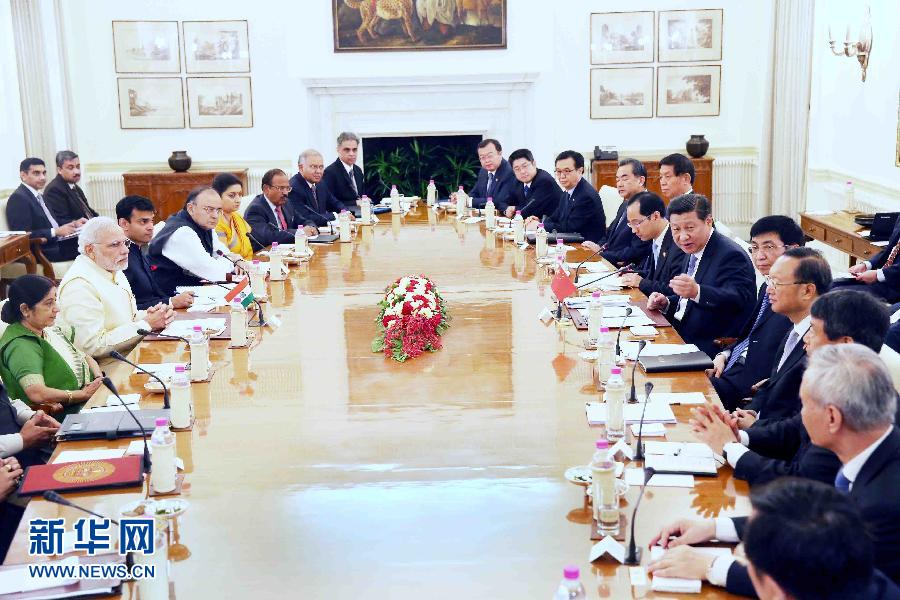 9月18日，国家主席习近平在新德里同印度总理莫迪举行会谈。新华社记者 姚大伟 摄