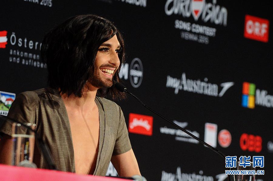 （国际）（2）奥地利&ldquo;大胡子小姐&rdquo;出席欧洲电视歌唱大赛新闻发布会