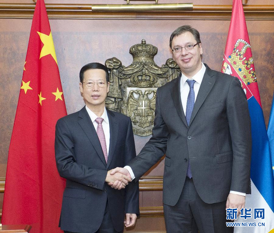 6月24日，国务院副总理张高丽在贝尔格莱德与塞尔维亚总理武契奇举行会谈。 新华社记者高洁摄 