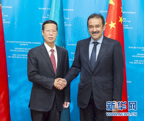 6月25日，国务院副总理张高丽在阿斯塔纳会见哈萨克斯坦总理马西莫夫。 新华社记者王晔摄