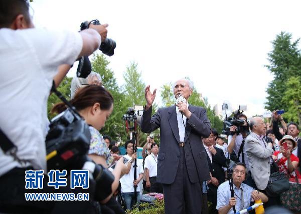 （国际）（2）日本前首相村山富市街头演讲反对安保法案